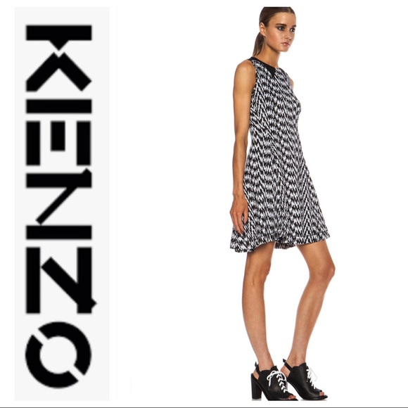 💕SALE💕Kenzo Wool Black White Noise Collar Dress - Picture 4 of 11